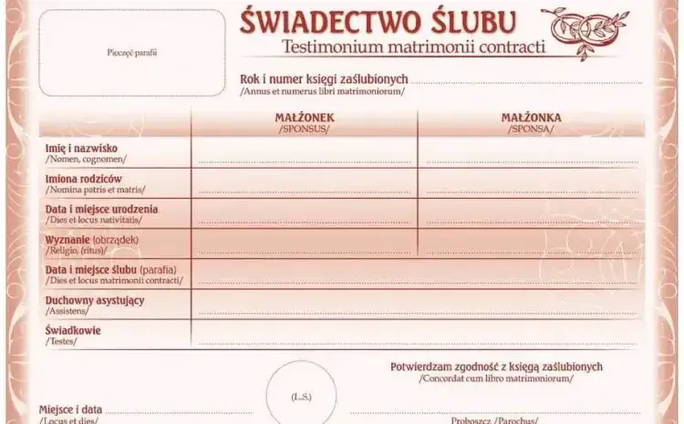 dokumenty do ślubu konkordatowego lista