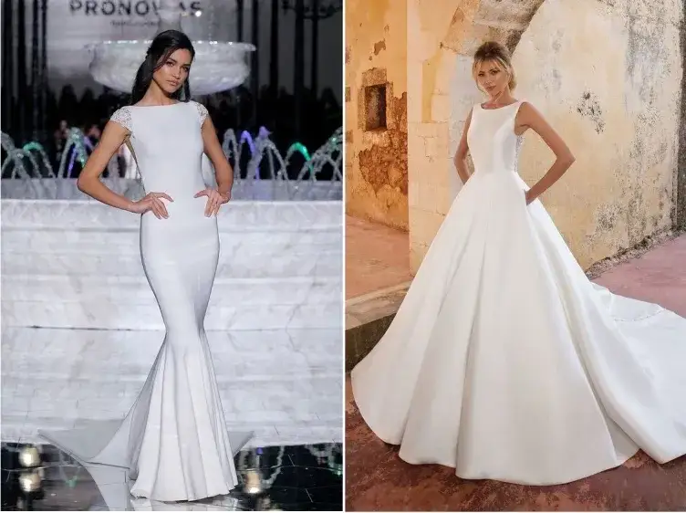 różne style woalek ślubnych z sukniami
